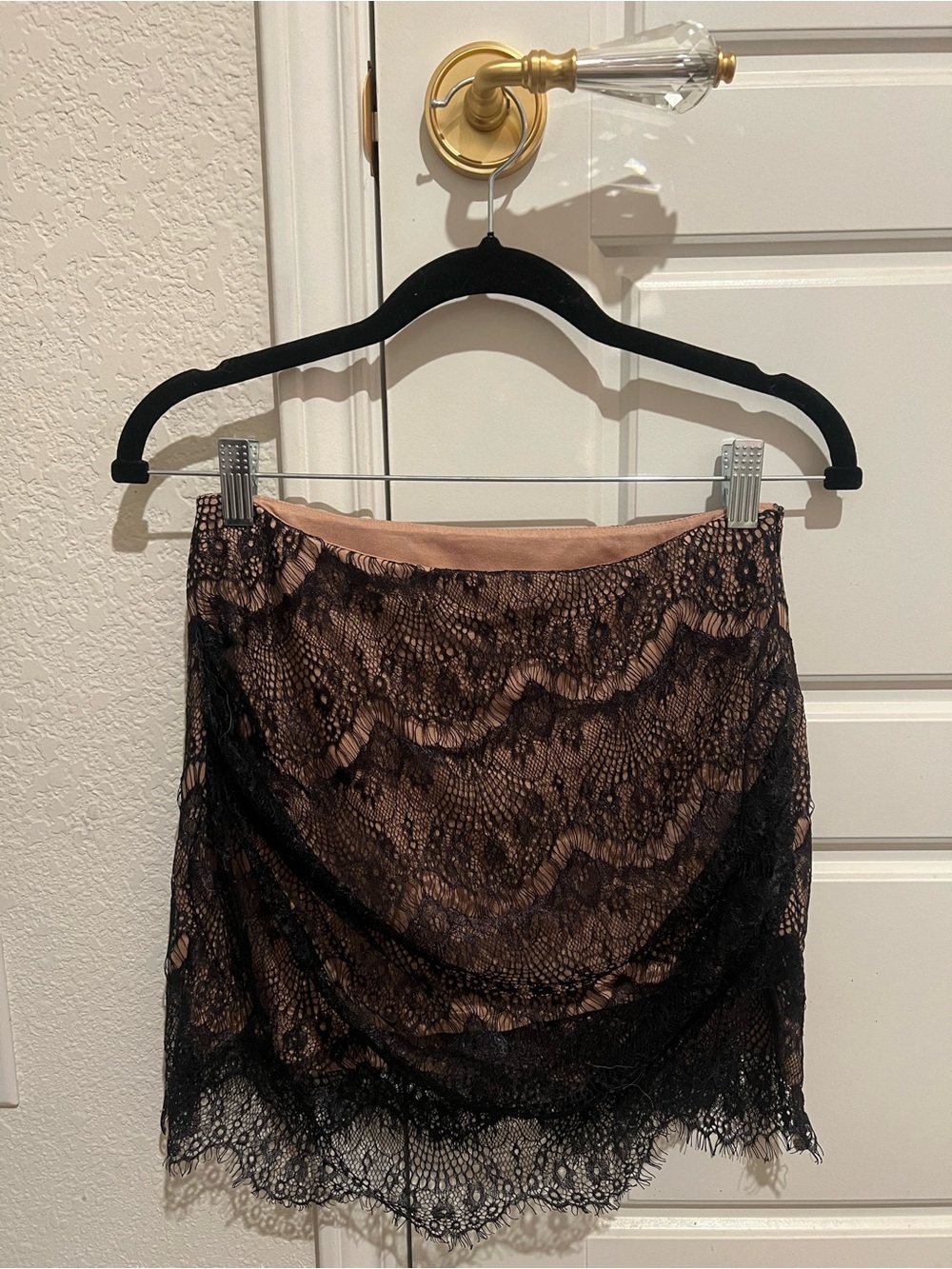 Free People Black Lace Mini Skirt with Nude Underlayer